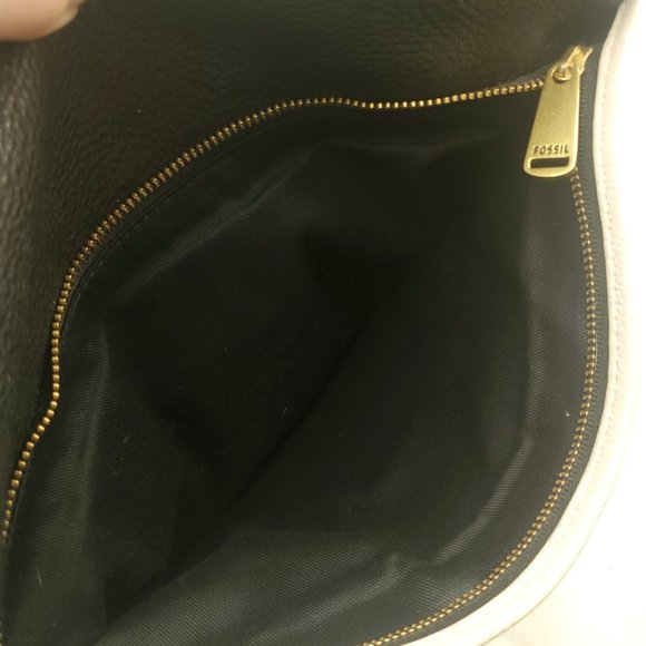 Fossil Womens Black White Leather Flap Pockets Zip Around Crossbody Bag - Picture 3 of 14